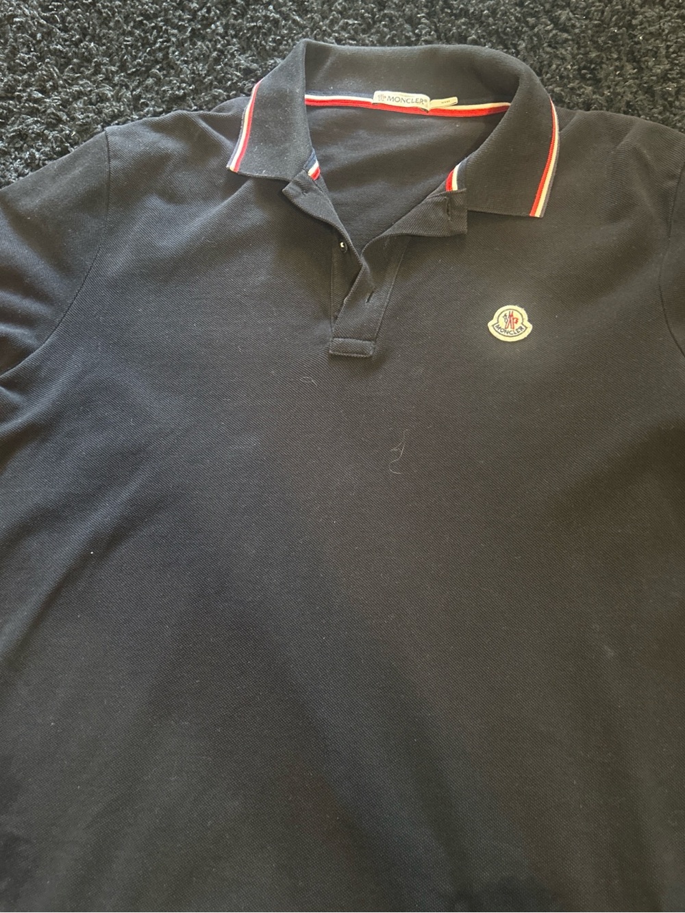 Moncler Black Polo with Red-White-Blue Trim